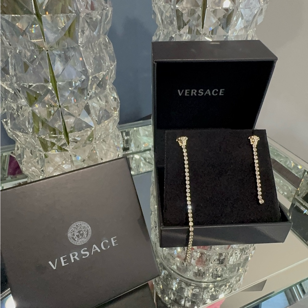 VERSACE
Gold Asymmetric Medusa Crystal Drop Stud Earrings - Picture 4 of 14